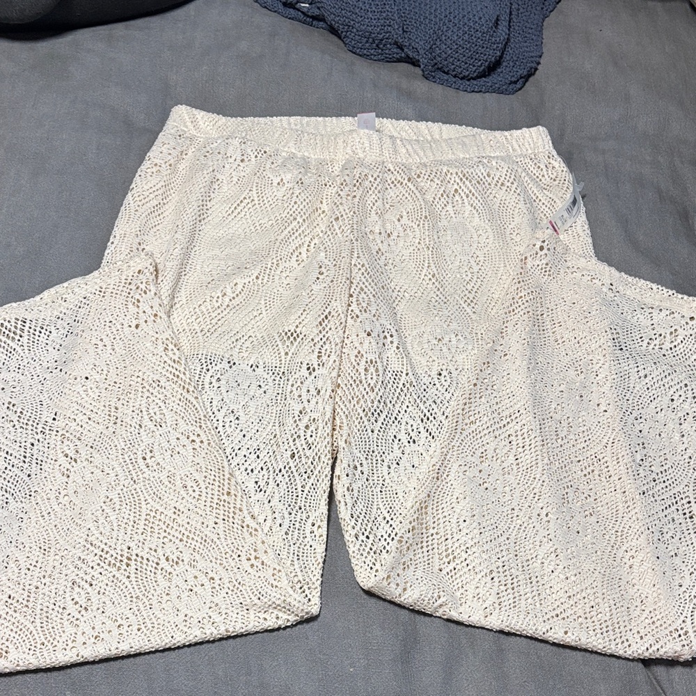 No Boundaries Cream Crochet Wide Leg Pants